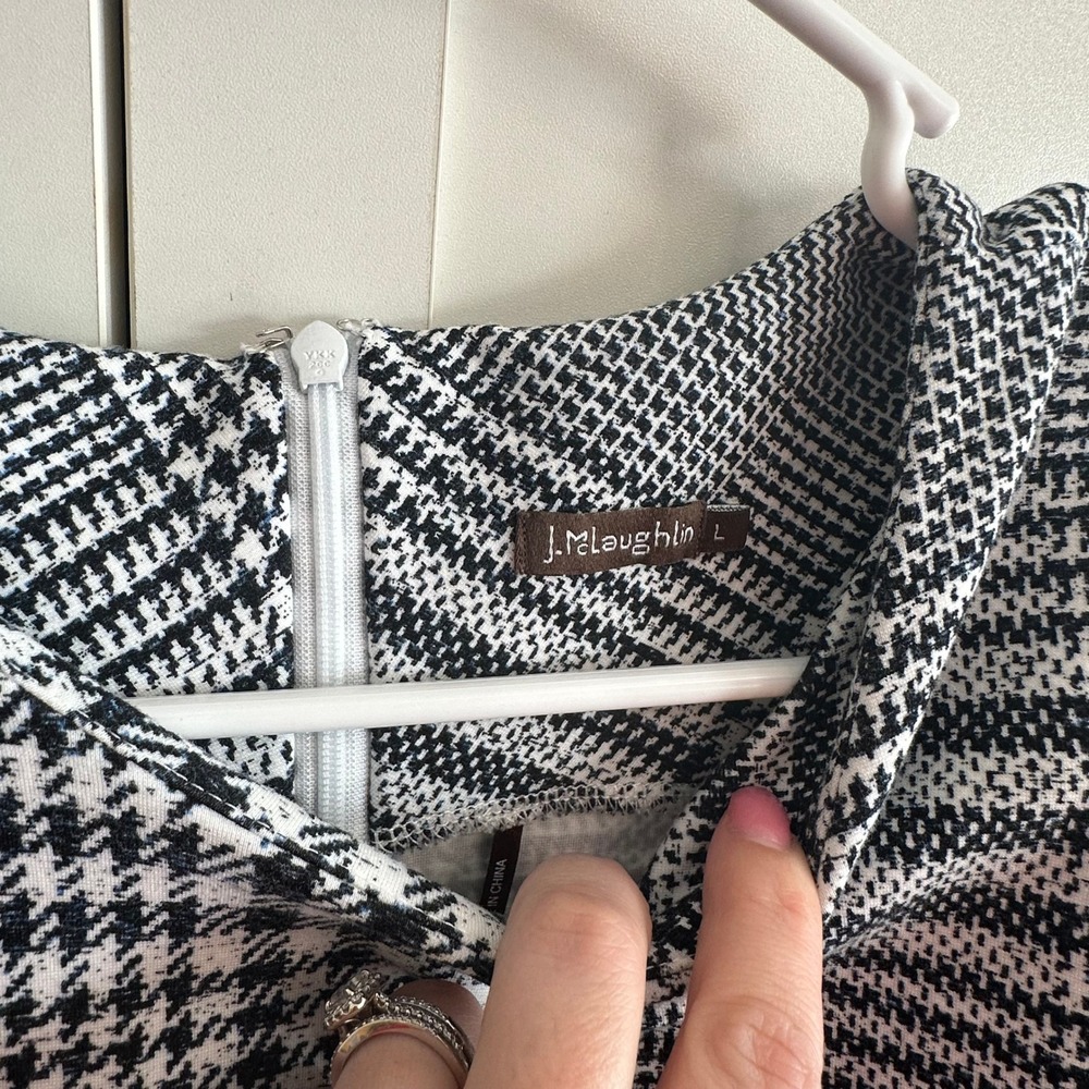 J.McLaughlin Houndstooth Plaid Urban Chic Sleeveless Shift Dress Sz L Stretch - Picture 3 of 9